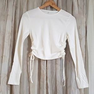 NWT Shein Long Sleeve Cotton Blend White Drawstring Crop Top